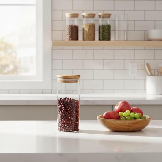 Borosilicate Glass Storage Jar with Bamboo Lid, Airtight Dry Food Canister for Kitchen Pantry & Countertop Organization