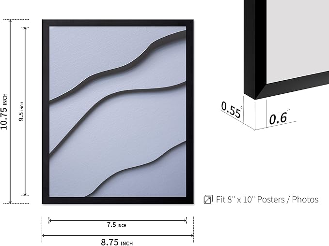 Monem Art Minimalist White Paper Waves Print - Abstract Scandinavian Texture Poster - Wall Decor for Living Room, Bedroom or Office - 8x10 Black Framed Wall Art by Mareike Bohmer