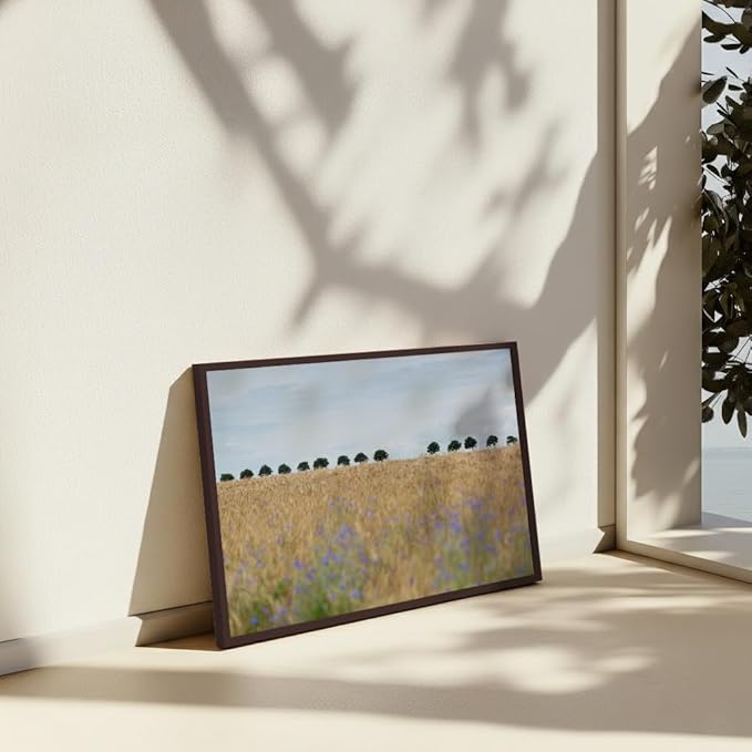 Monem Art Golden Meadow Horizon Landscape Print - Minimalist Nature Photography Poster - Wall Decor for Living Room, Bedroom or Office - 12x16 Brown Framed CANVAS Wall Art by Mareike Bohmer