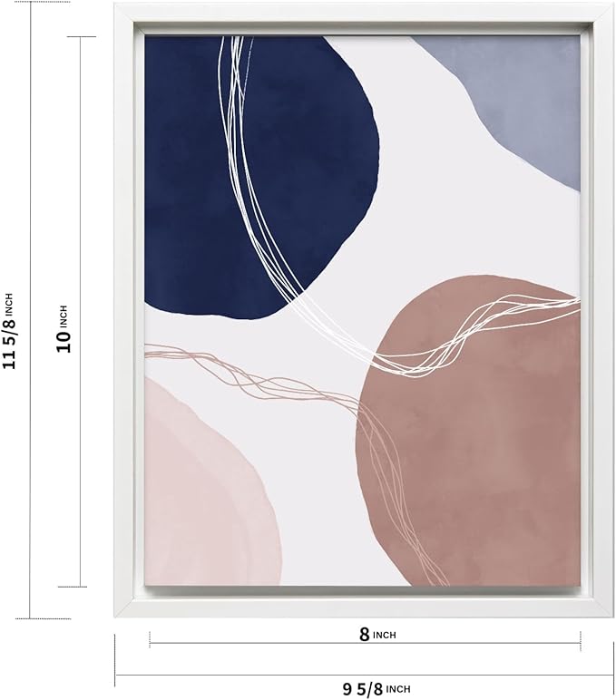 Monem Art Abstract Organic Shapes Print - Scandinavian Blue Geometric Poster - Wall Decor for Living Room, Bedroom or Office - 8x10 White Framed CANVAS Wall Art by Mareike Bohmer
