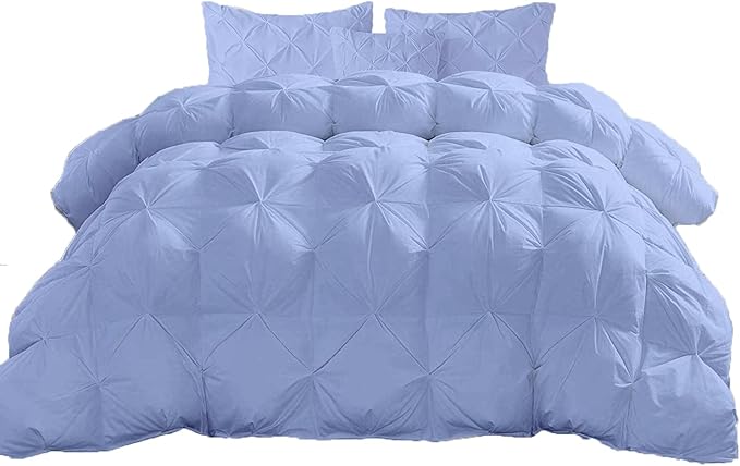 Hypoallergenic 1000-TC Pinch Pleated Down Alternative Comforter Oversized Queen Size 98 x 98 Inches 1pc Comforter & 2 pcs Pillow Covers, 700 GSM & All Side Corner Tabs 100% Egyptian Cotton