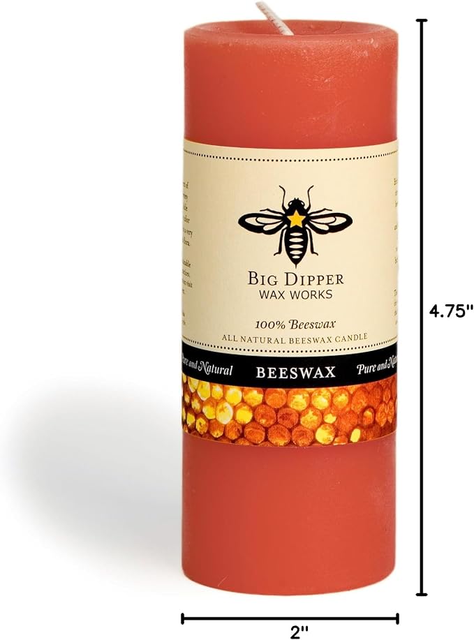 Big Dipper Wax Works Pumpkin Orange Pillar Candle, 40-Hour Long Burn, Pure Beeswax Candle, 2" x 4.75”