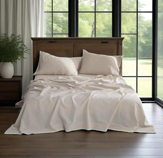 BISELINA Linen Sheet French Flax Flat Sheet Only 55% Euro Flax 45% Cotton Basic Style Solid Color Soft Breathable Farmhouse Top Sheet 1-Piece (Full, Linen)