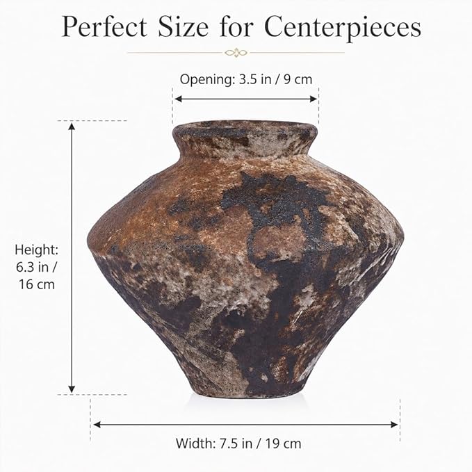 Small Wabi Sabi Rusty Vintage Ceramic Vase, 6.3" Rustic Pottery Vase for Centerpieces, Wabi Sabi Decor Flower Vases for Table, Living Room, Bedroom, Bathroom, Kitchen, Farmhouse Home Decor Gifts
