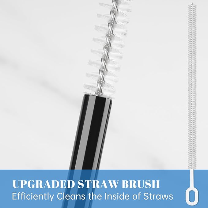 Tomorotec 8-Pack Stainless Steel Straws Fit for Stanley Tumbler 40oz, 12" Metal Straws Fit for Stanley Cup with Brush, Reusable Drinking Straws for Smoothies, Dishwasher Safe and BPA-Free (Black)