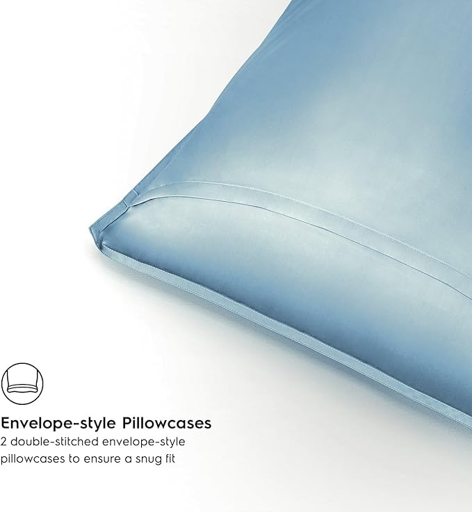 Tafts Pillow Cases Standard Size - Pure 100% Viscose Derived from Bamboo Luxuriously Soft, Silky, Cooling, Double Stitched, Envelope Closure (2 Pillowcases, Sky Blue)