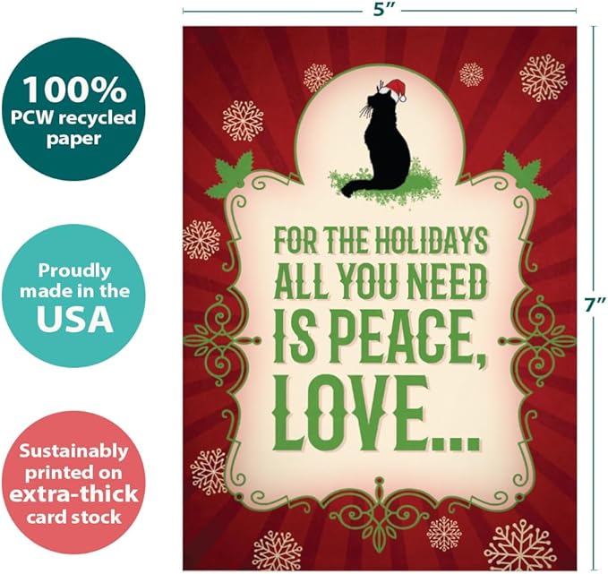 Tree-Free Greetings - Season's Greeting Cards - Artful Designs - 10 Cards + Matching Envelopes - Made in USA - 100% Recycled Paper - 5 x 7 - More Cats (HB93018)