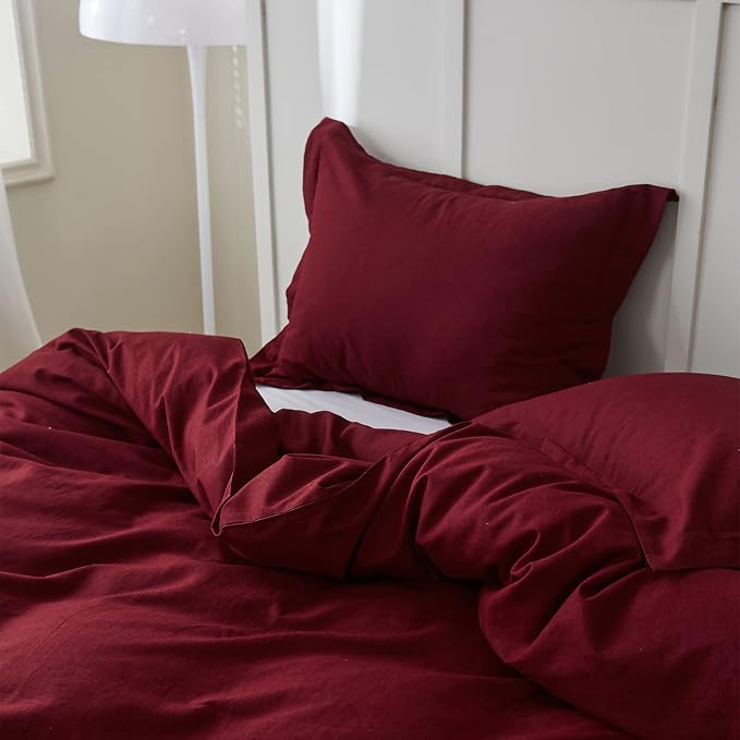 Simple&Opulence French Linen Duvet Cover Set 88" x 92"- 3 Pieces (1 Comforter Cover,2 Pillowcases)- Natural Flax Cotton Blend-Solid Color Breathable Farmhouse Bedding-Burgundy, Queen