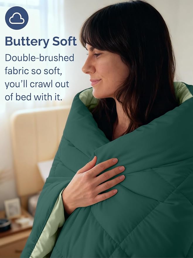 King Size, Emerald/Light Sage Green Alternative Down Comforter - Warm & Breathable Hotel Quality Bedding for Men, Women, Kids & Teens - All Season Oversized Cooling Microfiber Duvet Insert Comforter