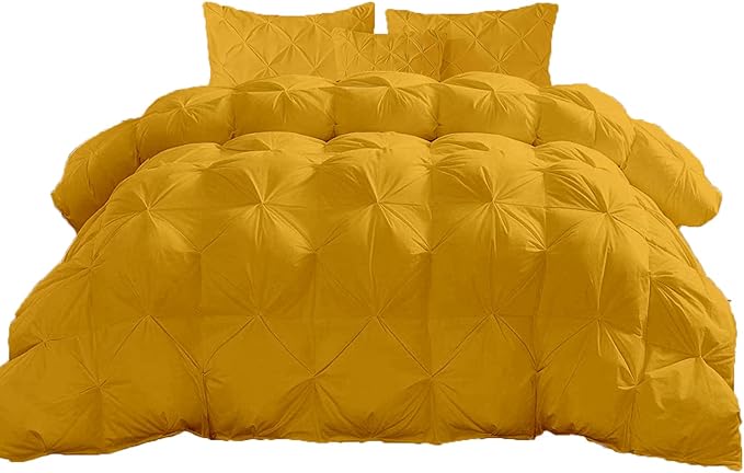Hypoallergenic 1000-TC Pinch Pleated Down Alternative Comforter Twin Size 68 x 86 Inches 1pc Comforter & 2 pcs Pillow Covers, 700 GSM & All Side Corner Tabs 100% Egyptian Cotton