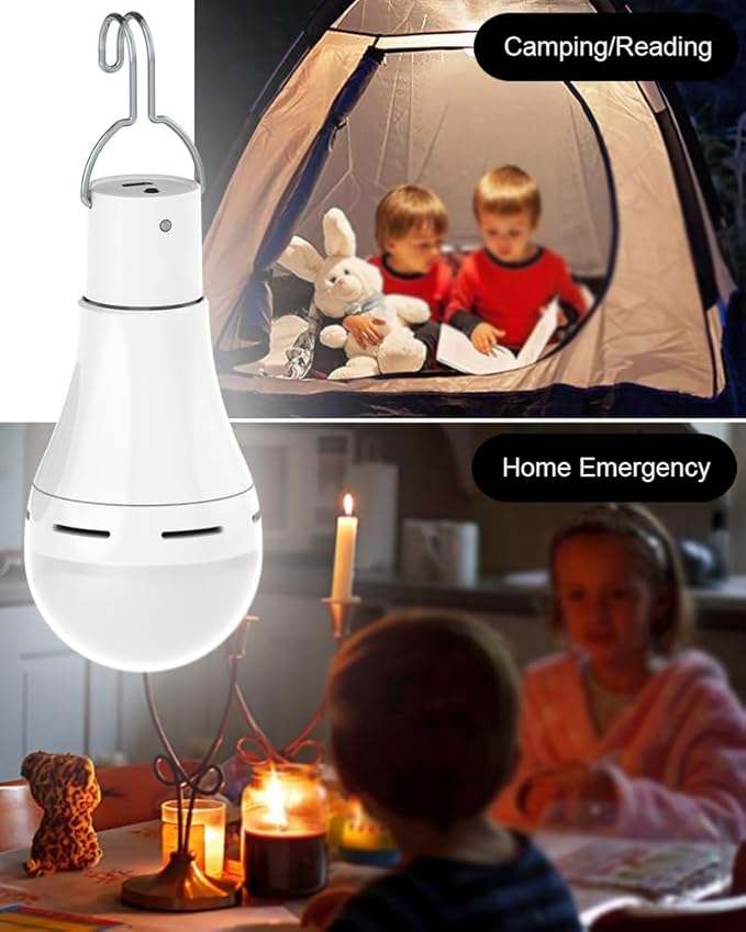 USB Rechargeable Light Bulbs with Remote, 4 Light Modes + Timer, 1200 mAh Rechargeable Battery, Portable LED Tent Light Bulbs for Home Emergency Camping Tent (Pack of 2)