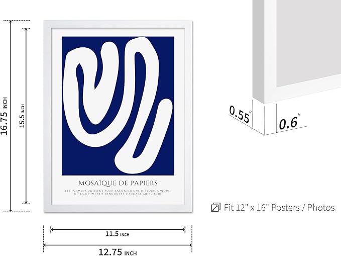 Monem Art Organic Paper Cut Abstract Print - Modern Minimalist Shape Poster - Wall Decor for Living Room, Bedroom or Office - 12x16 White Framed Wall Art by Rs Lab Studio
