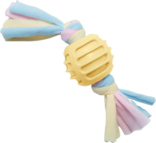 Snugarooz Snuggle Ball Yellow Dog Toy – TPR with Braided Cotton Rope – Aids Dental Health – Durable for Chewing & Fetch Play - Made from Recycled Materials