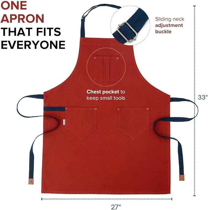 Cotton Canvas Apron for Women & Men – Adjustable Neck Strap & Waist Ties with Pockets