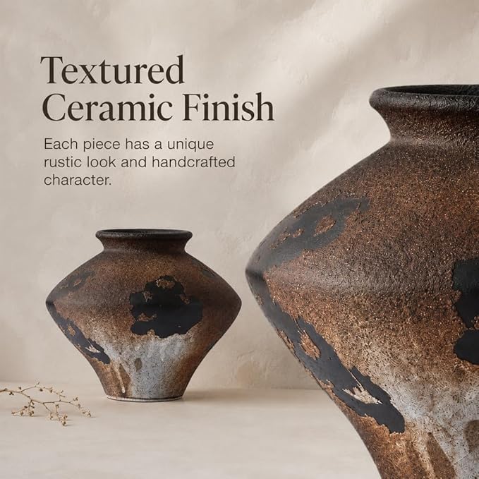 Wabi Sabi Vase, 6.7" Wabi Sabi Decor Rustic Vase, Brown Ceramic Vase for Centerpiece, Vintage Farmhouse Decor for Home Decorative, Table, Living Room, Bedroom, Bathroom, Kitchen