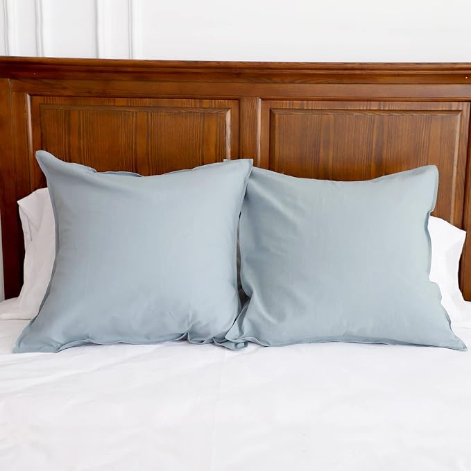 Simple&Opulence Linen Euro Shams Basic Style Solid Color 24x24 Inch Pack of 2 Flax Cotton Blend Decor Throw Pillow Covers Soft Breathable Farmhouse Pillow Shams - Dusty Blue