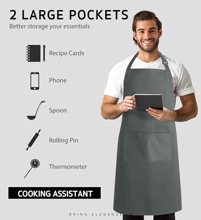 Syntus Apron for Men Women, Adjustable Cooking Kitchen Chef Aprons with 2 Pockets
