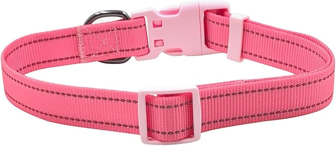 Dog Collar Leash Set, Durable Polyester with Safety Reflective Strips, 5 ft Matching Leash, Neoprene Padded Handle, Adjustable 4 Sizes for Small Medium Large Dogs.(L, Pink)