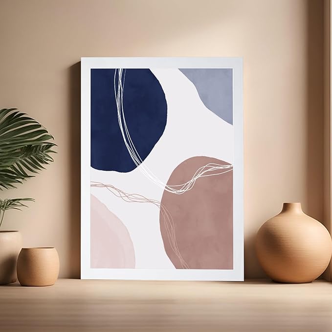Monem Art Abstract Organic Shapes Print - Scandinavian Blue Geometric Poster - Wall Decor for Living Room, Bedroom or Office - 16x20 White Framed Wall Art by Mareike Bohmer