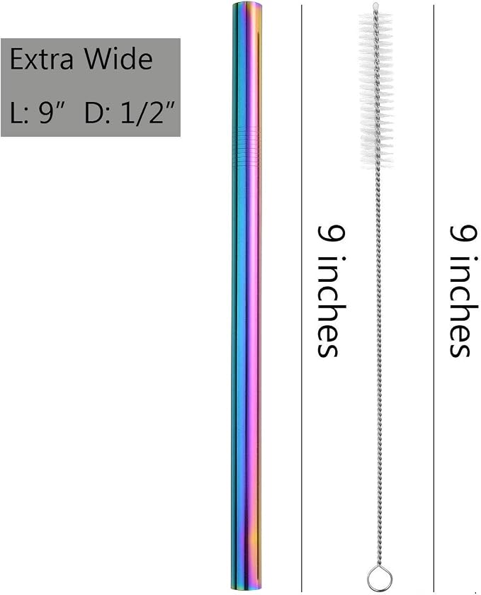 ALINK Stainless Steel Metal Boba Straws, 12mm x 9 inch Extra Wide Colored Reusable Smoothie Straws, Pack of 4 with Cleaning Brush & Carrying Case