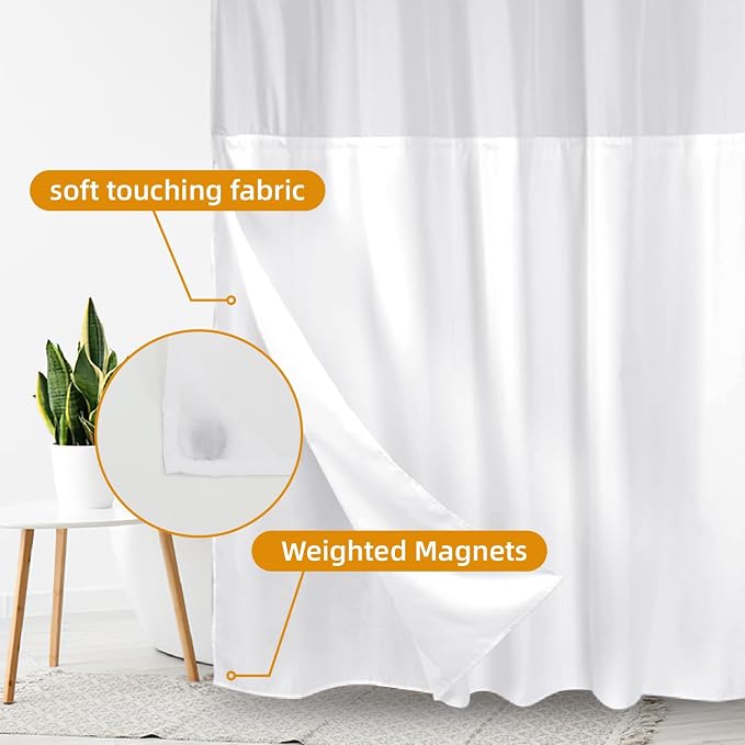 eachope 1 Pack Fabric Snap-in Shower Curtain Liner Replacement,Compatible with No Hook Shower Curtain with Snap in Liner, Removable & Water-Repellent,Machine Washable,70x54,White