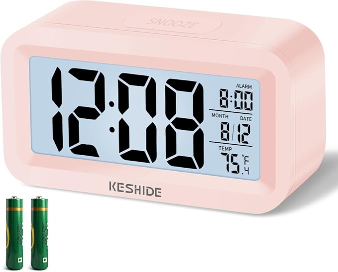 Travel Digital Alarm Clock,Battery Operated with Backlight, Indoor Temperature, Desk Small Clock,Snooze Model,12/24H Display for Bedrooms Heavy Sleepers Kids Travel Bathroom