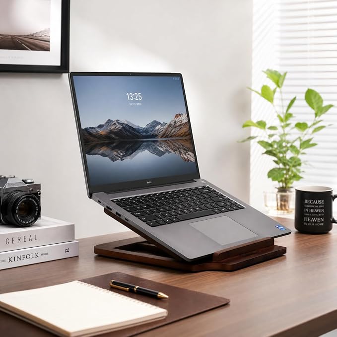 Bamboo Foldable Laptop Stand Holder, 6-Level Adjustable Ergonomic Notebook Riser with Heat Dissipation for 10-17 Inch Laptops, MacBook, Tablet (Dark Brown)