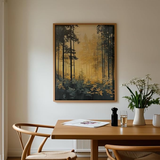 (Unframed) (12x16 Inch) Matte Wall Art Print Of Modern Minimalist Art of a dense forest bathed in morning light - Eco-Friendly Poster, Custom Decor for Home, Office, Bedroom, Bath Room, Living Room,