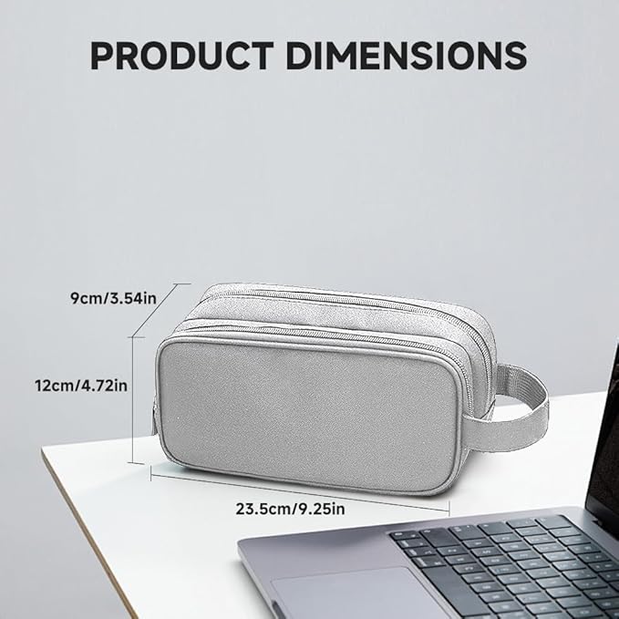 Teskyer Cable Organizer Bag, Travel Electronics Accessories Organiser, Protable Tech Pouch for Phone Chargers, Cables, Flash Drive, Power Bank, Hard Drive, Light Grey, 23.5 x 12 x 9 cm, Double-Layer