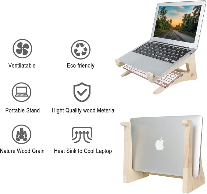 UI U & I Laptop Stand, Wooden Laptop Stand, Detachable Wooden Notebook Holder Mount Stand for Desk, 11-14inch Compatible with Apple MacBook Air Mac Pro, HP, DELL, Acer, Toshiba, Surface, Lenovo etc