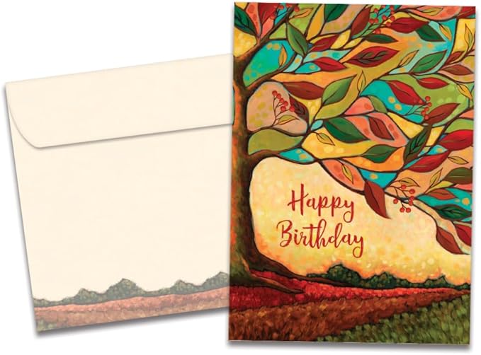 Tree-Free Greetings - Birthday Cards - Artful Designs - 1 Card + Matching Envelope - Made in USA - 100% Recycled Paper - 5"x7" - Colorful Foliage (GO65461)