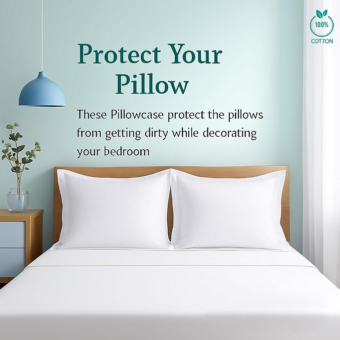 2 Pack Pillow Shams Standard Size 20x26 – 600 Thread Count 100% Organic Cotton White Pillow Covers with 2 Inch Flange, Soft & Smooth Premium Hotel-Quality Pillowcases Set of 2