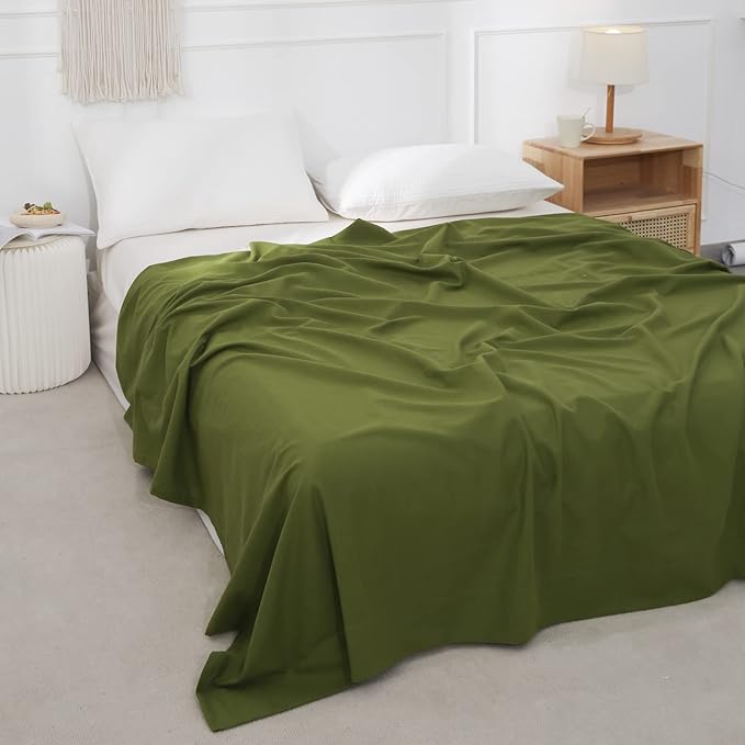 BISELINA Linen Sheet French Flax Flat Sheet Only 55% Euro Linen 45% Cotton Basic Style Solid Color Soft Breathable Farmhouse Top Sheet 1-Piece (Twin, Forest)