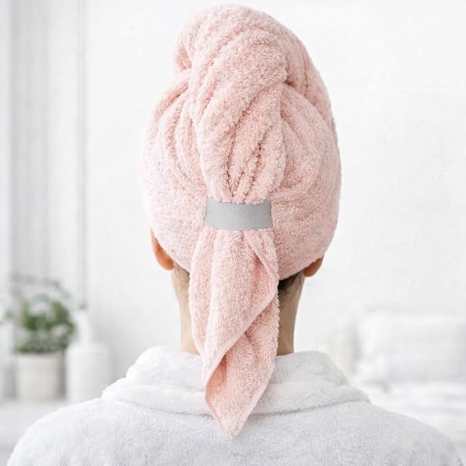 Luxury Microfiber Hair Towel Wrap for Women - Quick Dry, Super Absorbent Hair Turban, Soft & Lightweight Anti-Frizz Towel for Long, Thick & Curly Hair (Pink Blush, 48" × 24")