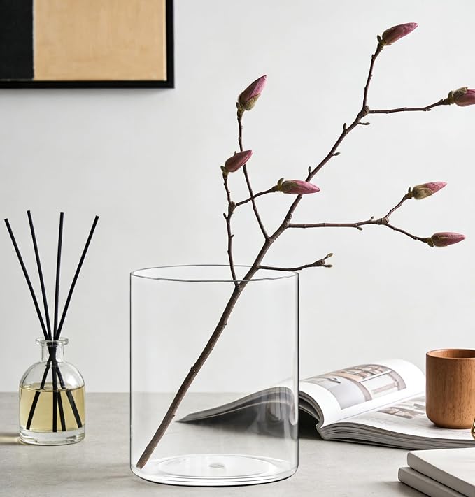 Acrylic Flower Vase Cylinder, 5.9" Tall Clear Plastic Vase for Centerpieces - Shatterproof Wedding, Event & Home Decor Vase, 5.9"X7.86" Tall Round - Clear