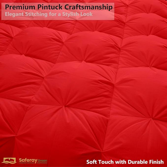 King Size Down Alternative Comforter 102x90 Inch Red – 500 GSM Ultra Soft Breathable, Luxury Pintuck Pinch Pleat, All Season Duvet Insert with Corner Tabs, Machine Washable