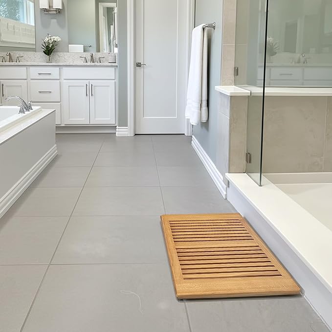 Asta SpaTeak Bathroom Floor Mat, Solid Teak Shower, Spa, Door Mat, Indoor Outdoor Floor Mat, TB-824R (24" x 16")