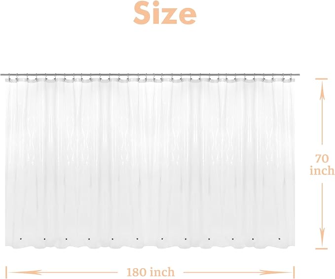 Mrs Awesome Clawfoot Tub Shower Curtain or Liner with 12 Magnets - Free 36 Hooks Included, Waterproof PEVA, 180" x 70", Clear