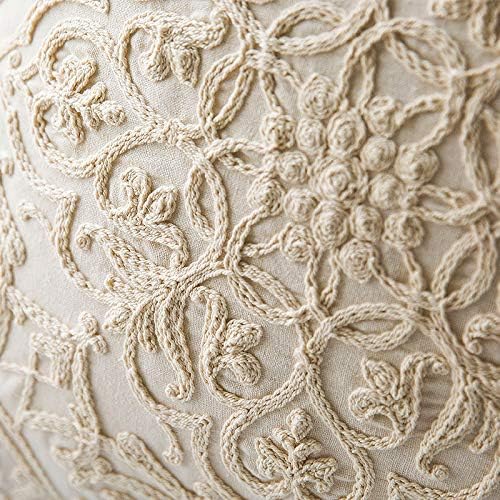 DOKOT Embroidery Throw Pillow Case Covers Square Cushion Cover 100% Cotton with Zipper for Home Decorative 20x20 inches(50x50cm) (Beige, 2 Pieces)