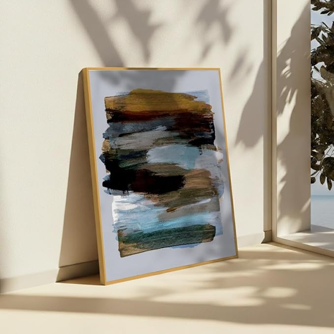 Monem Art Abstract Earth Tone Brushstroke Print - Modern Painterly Art Poster - Wall Decor for Living Room, Bedroom or Office - 16x20 Gold Framed CANVAS Wall Art by Mareike Bohmer