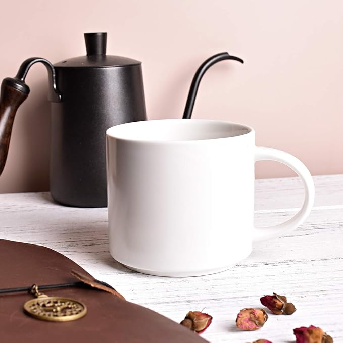 Bosmarlin Matte Ceramic Coffee Mug for Office and Home, 13 oz, Suitable for Dishwasher and Microwave(White, 1)