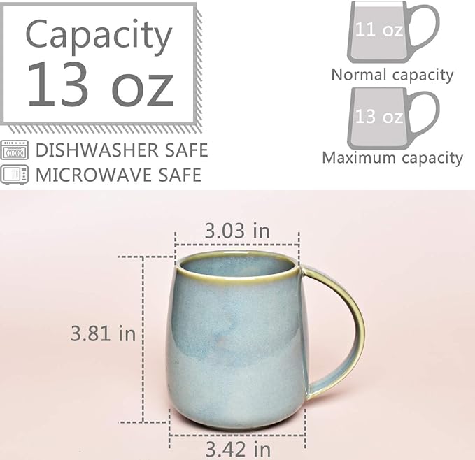 Bosmarlin Matte Ceramic Coffee Mug, Tea Cup for Office and Home, 13 oz, Dishwasher and Microwave Safe, 1 Pack (Sage Green(Glossy))