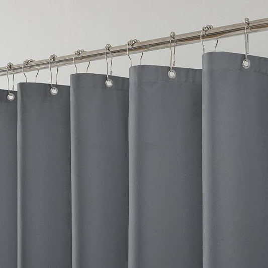 1 Pack Water-Repellent Fabric Shower Curtain Liner - Hotel Quality Machine Washable, 3 Heavy-Duty Magnets with Rustproof Grommets & Weighted Hem, Standard Size 72x66in Grey