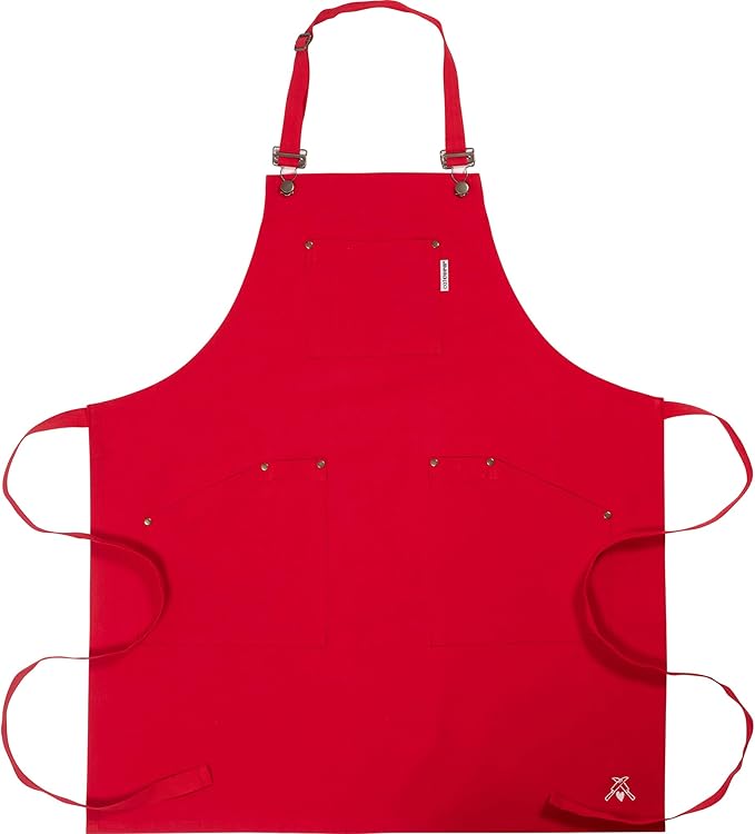CatCora Kitchen Apron, Black, Heavyweight Cotton Canvas, Spill-Shedding Finish, Full Coverage, Fade-Safe, 3 Pockets, Unisex