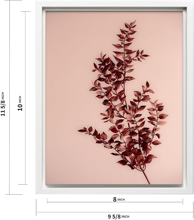 Monem Art Dried Red Botanical Branch Print - Minimalist Boho Nature Poster - Wall Decor for Living Room, Bedroom or Office - 8x10 White Framed CANVAS Wall Art by Mareike Bohmer