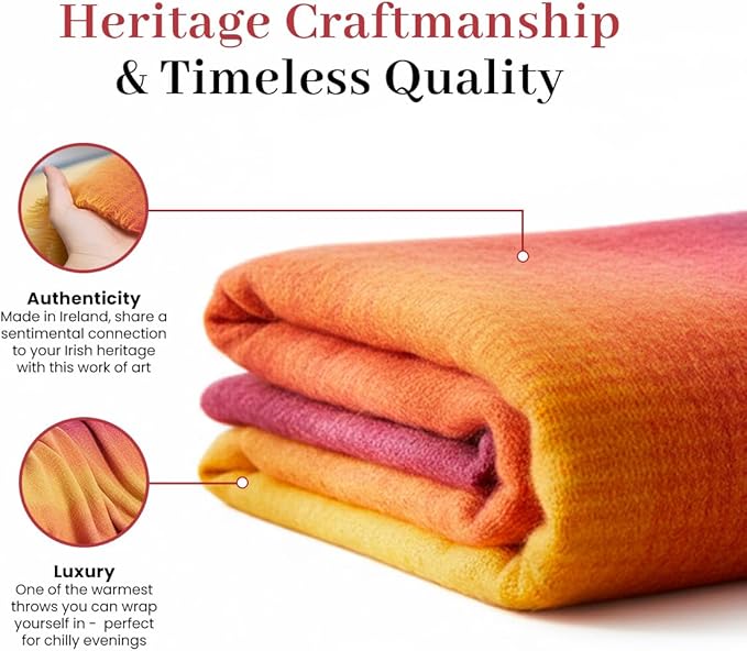 Biddy Murphy Ultra Soft Irish Mohair & Wool Throw Blanket, Made in Ireland, 54"x72", Pink Yellow Purple Multi Mix