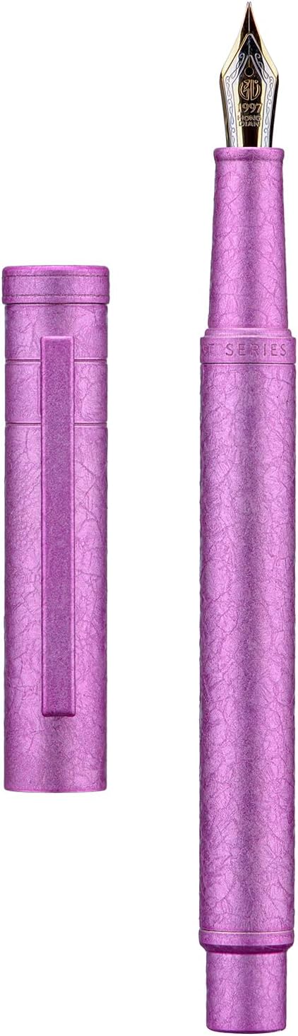 Hongdian 1851 Forest Fountain Pen Pink Ice Flowers, Medium Nib Classic Design with Converter and Metal Pen Case