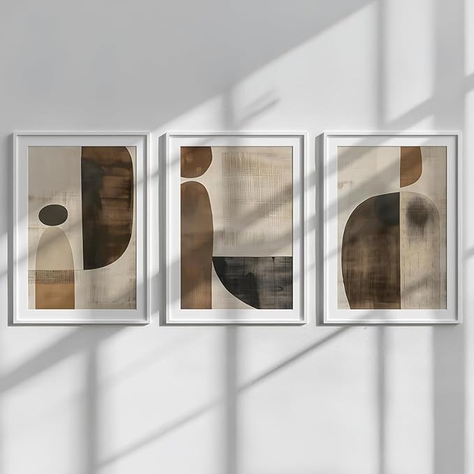 Moonow7 Mid Century Modern Wall Art Prints, Earth Tone Brown Geometric Poster, Abstract Minimalist Artwork for Organic Living Room, Entryway Picture Decor, Unframed Size 40x50 cm / 16x20″