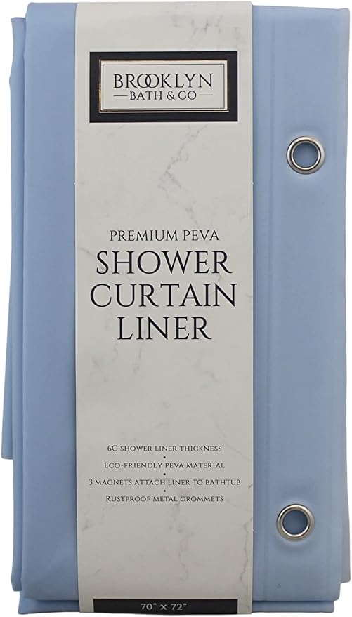 Dependable Industries inc. Essentials Premium 6 Guage PEVA Shower Curtain Liner - PVC Free Magnetized Bottom Odorless with Rustproof Grommets (Light Blue)