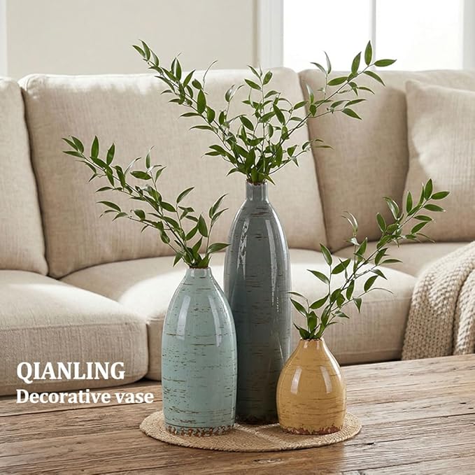 Vintage Ceramic Vase Set of 3, Farmhouse Decor, Home Decorative Vase, Vases for Your Kitchen, Bedroom, Living Room, Bathroom, Coffee Table, Mantle, Bookshelf, & Shelf Centerpiece Table Decoration